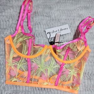 For Love And Lemons Women's Pink and Orange Lace Bralette